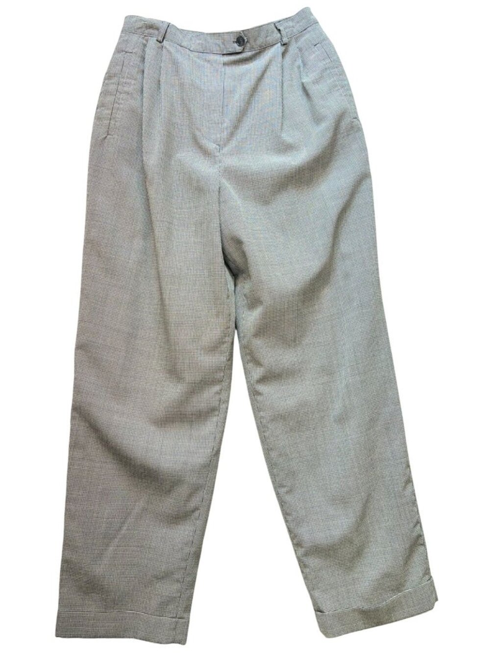 Austin Reed Women's Wool Straight Leg Pleated Pants Size Petite Gray Houndstooth